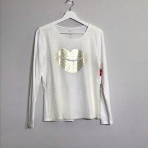 NEW Sheer Polka Dot Lip Print Long Sleeve Tee XL